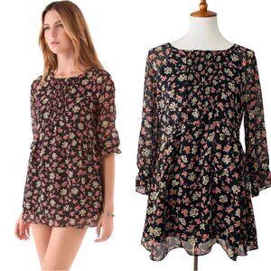 Free People Floral Crepe Molly A-line Mini Dress Cottage Goth
